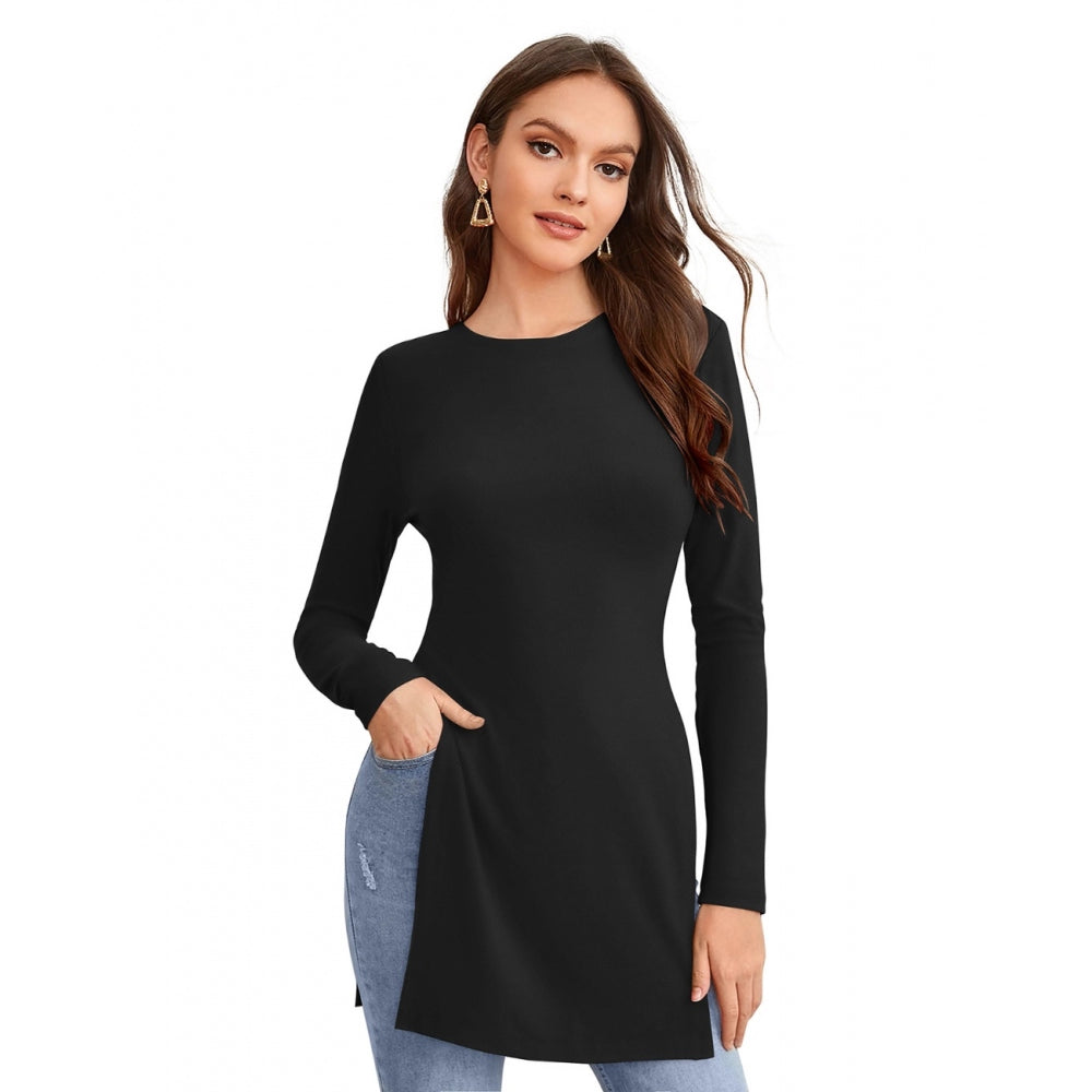 Black Hosiery T-Shirt for Women - Full Sleeve Round Neck Western Wear Top