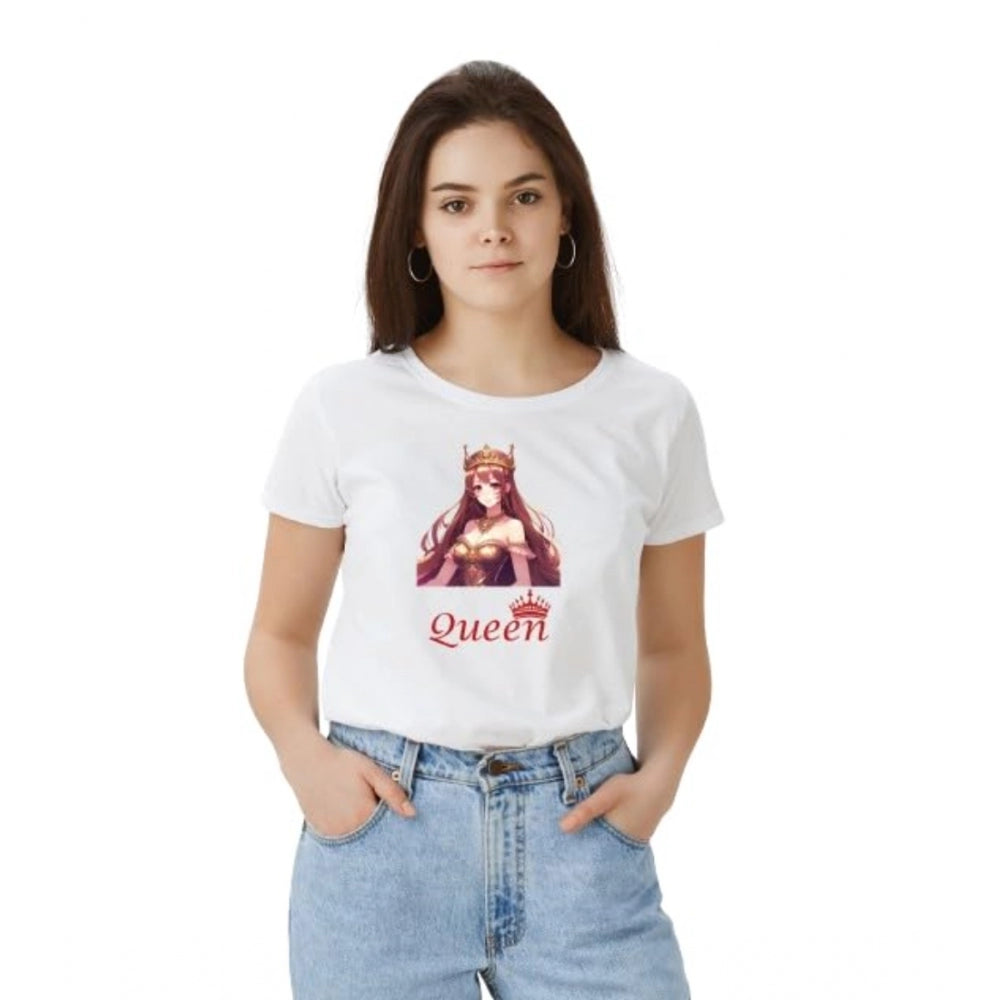 White Women's Polyester T-Shirt - Round Neck Half Sleeve Casual Top
