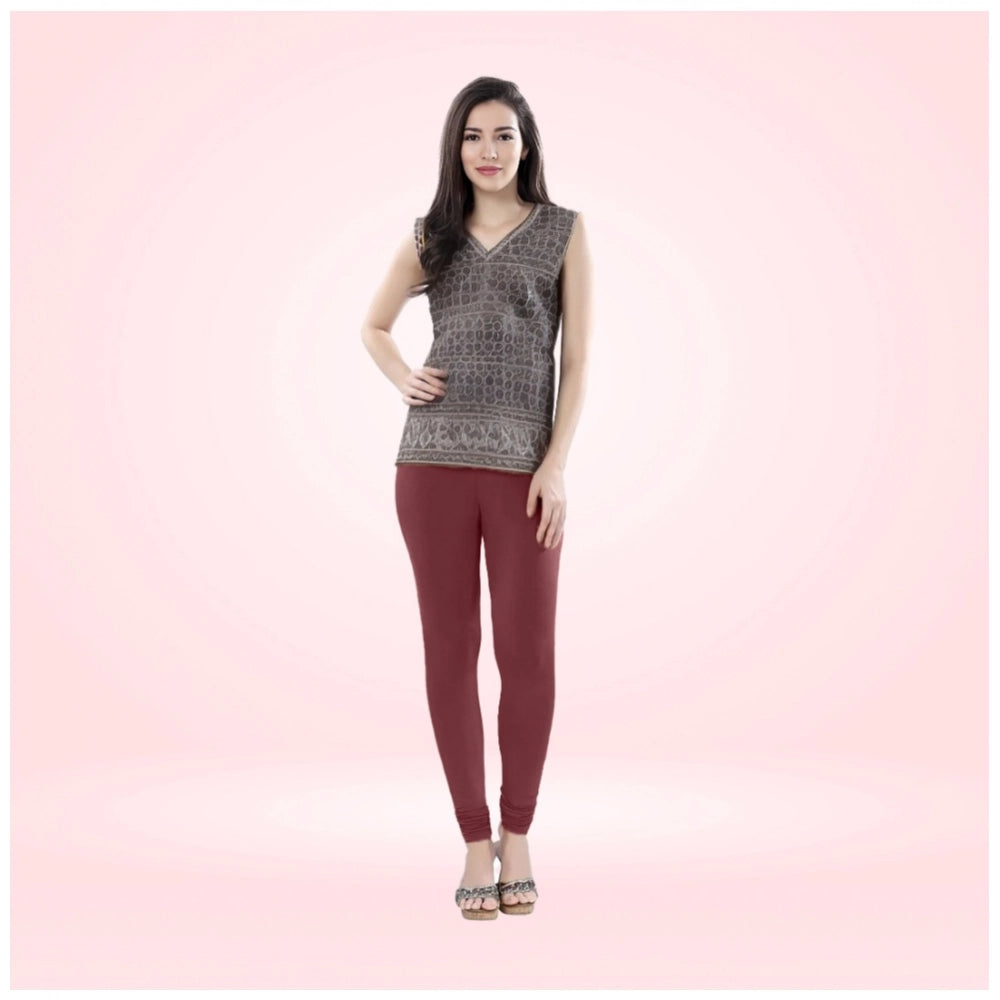 Maroon Cotton Blended Churidar Leggings for Women - Solid Pattern Comfortable Bottom Wear