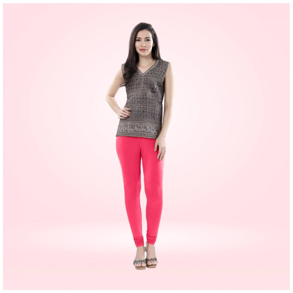 Pink Cotton Blended Churidar Leggings for Women - Solid Pattern Comfortable Bottom Wear