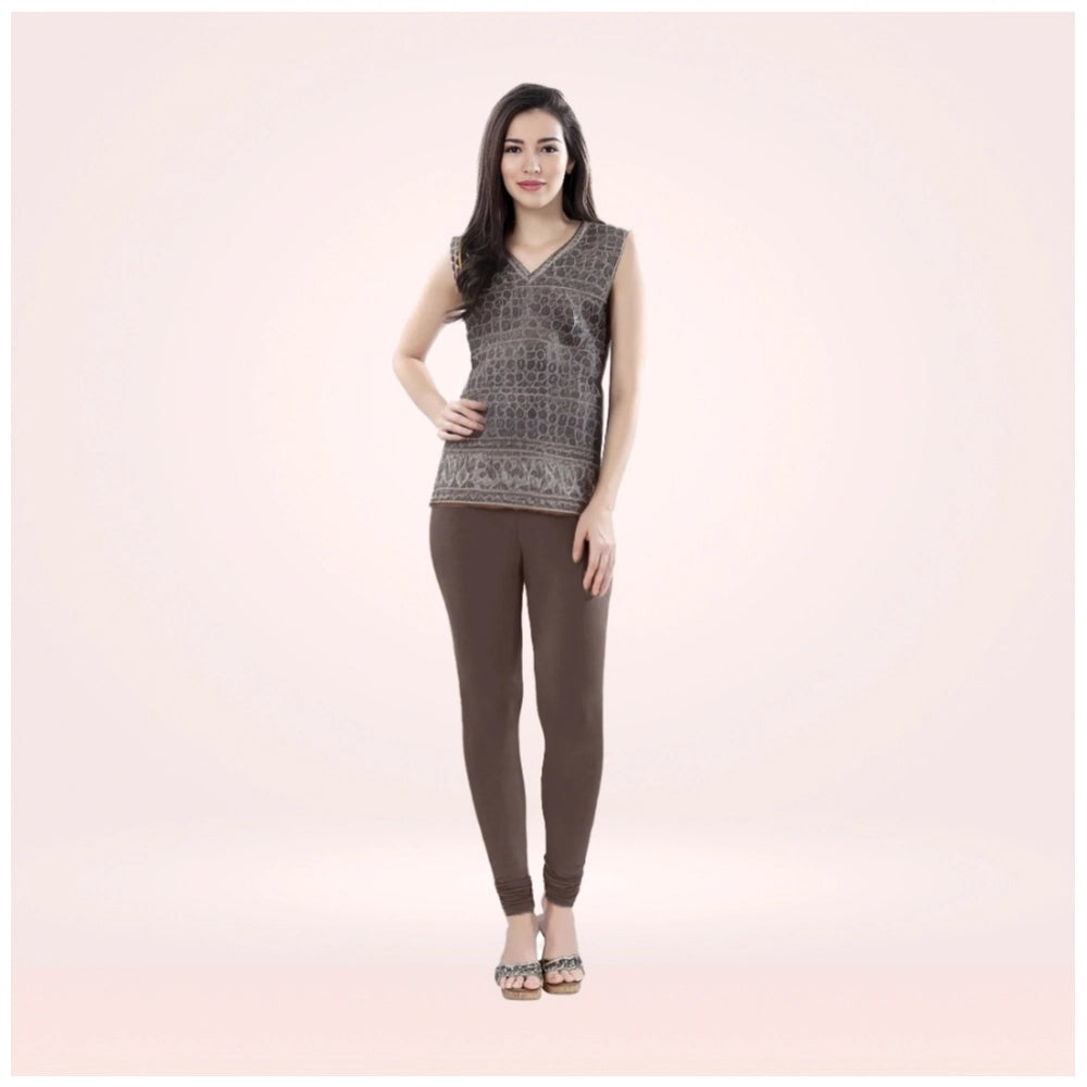 Brown Cotton Blended Churidar Leggings for Women - Solid Pattern Comfortable Bottom Wear
