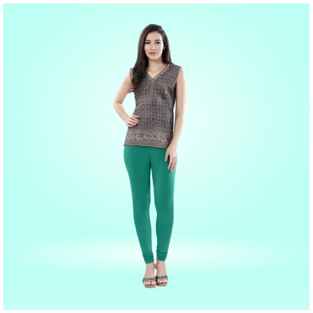 Rama Green Cotton Blended Churidar Leggings for Women - Solid Pattern Comfortable Bottom Wear