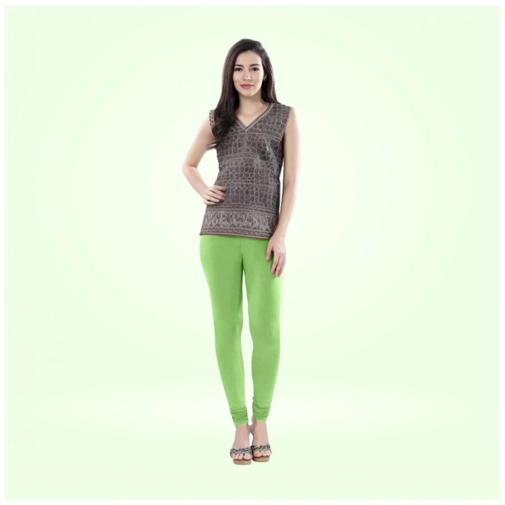 Pista Green Cotton Blended Churidar Leggings for Women - Solid Pattern Comfortable Bottom Wear