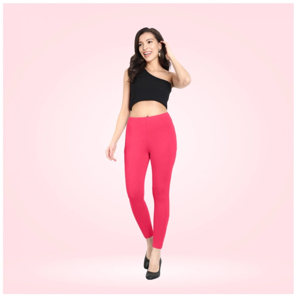Pink Cotton Blended Ankle Leggings for Women - Solid Pattern Comfortable Bottom Wear