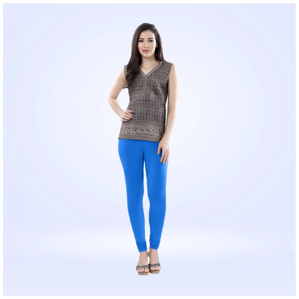 Blue Cotton Blended Churidar Leggings for Women - Solid Pattern Comfortable Bottom Wear