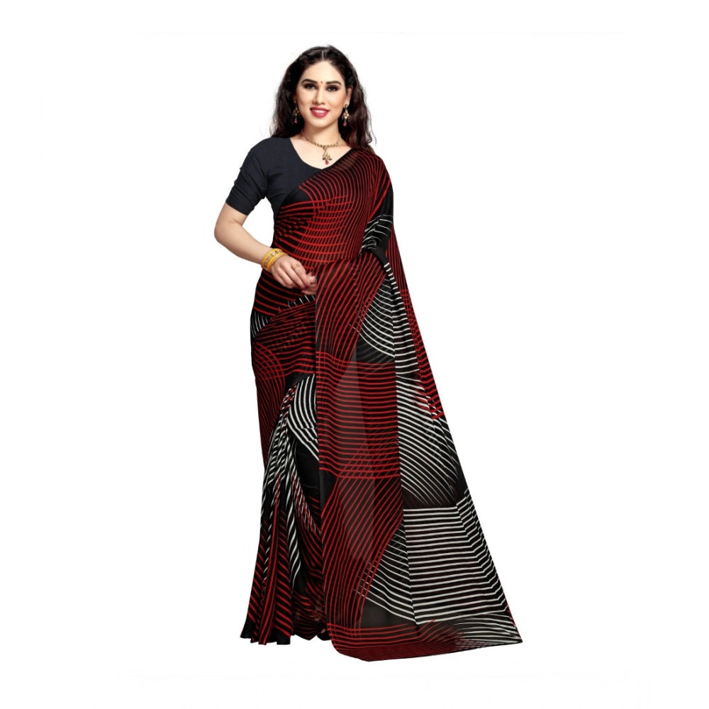 Black Georgette Printed Saree with Unstitched Blouse for Women - Traditional Wedding Wear (5.5m)