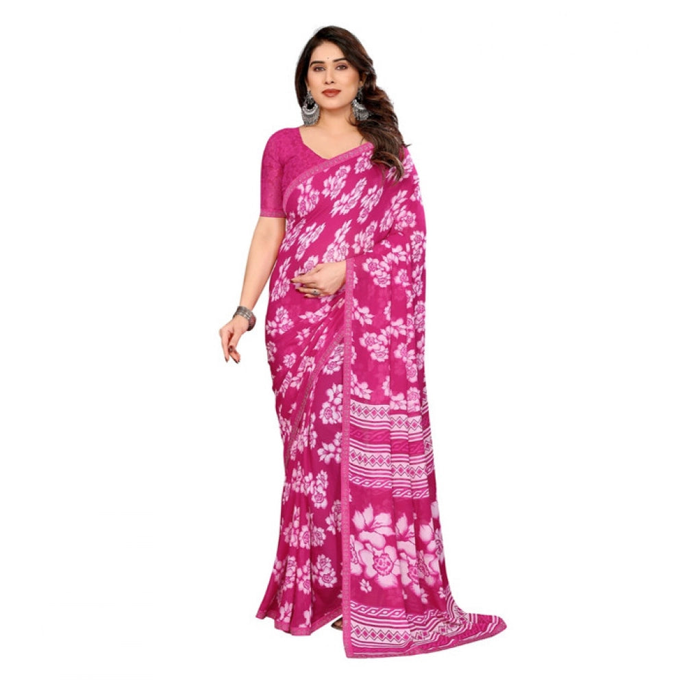 Pink Georgette Printed Saree with Unstitched Blouse for Women - Traditional Wedding Wear (5.5m)
