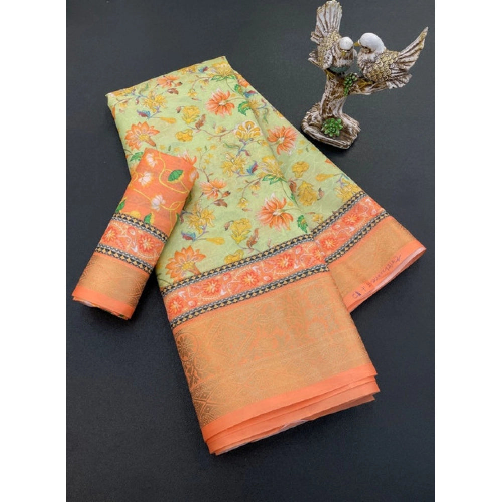 Orange Soft Dola Cotton Printed Saree - Vibrant Daily Wear Saree with Unstitched Blouse