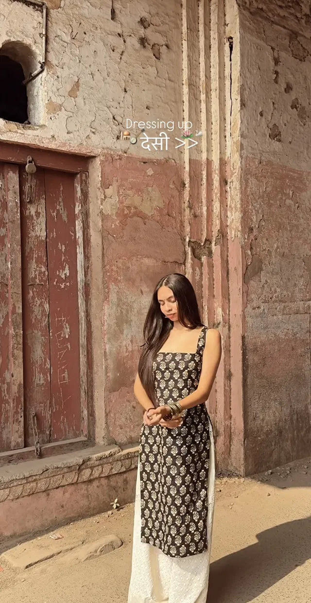 Women’s Printed Straight Sleeveless Kurta – Stylish Cotton Ethnic Wear