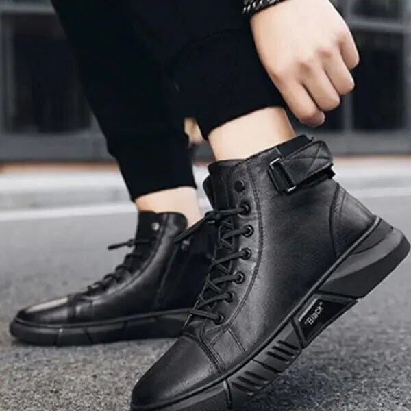Men’s Black Casual Boots – Stylish Canvas Outdoor Ankle Boots with PVC Sole (Size 6)