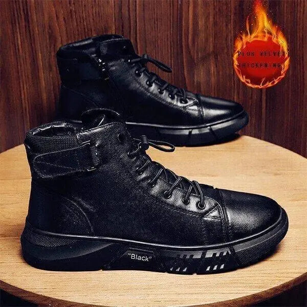 Men’s Black Casual Boots – Stylish Canvas Outdoor Ankle Boots with PVC Sole (Size 6)