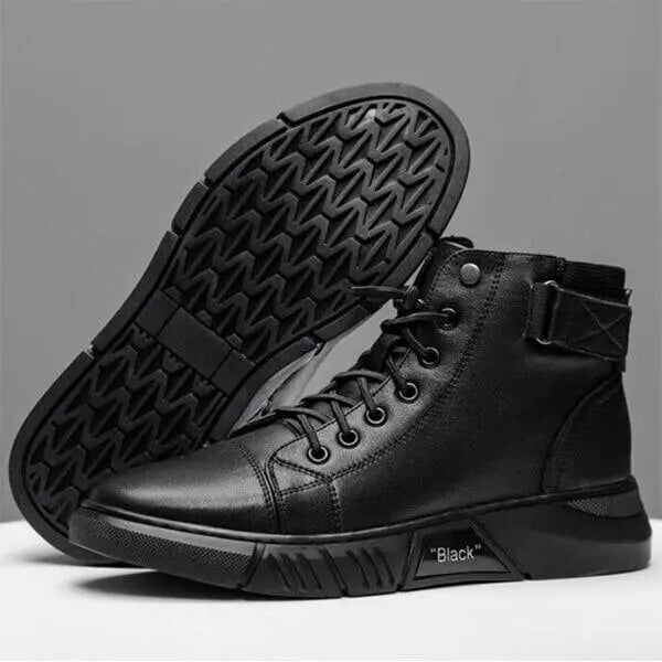 Men’s Black Casual Boots – Stylish Canvas Outdoor Ankle Boots with PVC Sole (Size 6)
