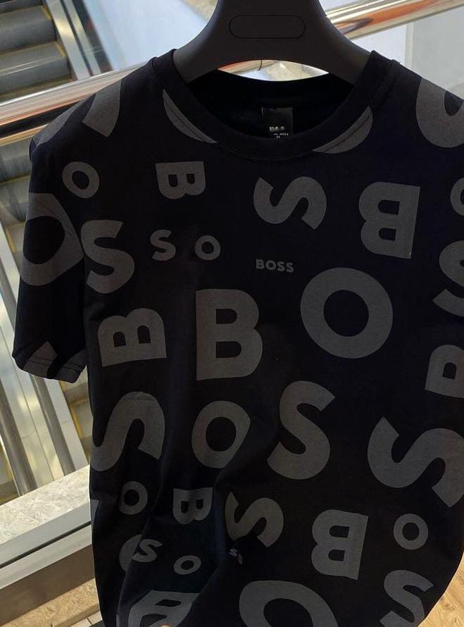 Men’s Boss Printed T-Shirt – Black & Grey Graphic Tee