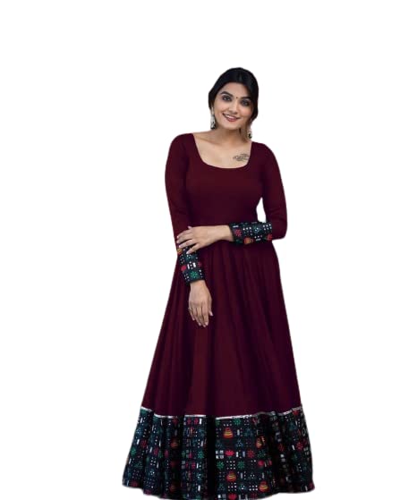 Women’s Maroon Rayon Solid Full Sleeve Maxi Gown – Casual & Festive Wear