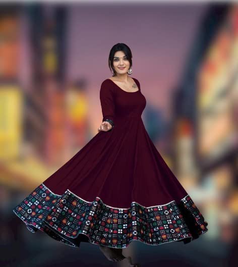 Women’s Maroon Rayon Solid Full Sleeve Maxi Gown – Casual & Festive Wear