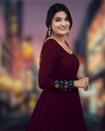 Women’s Maroon Rayon Solid Full Sleeve Maxi Gown – Casual & Festive Wear