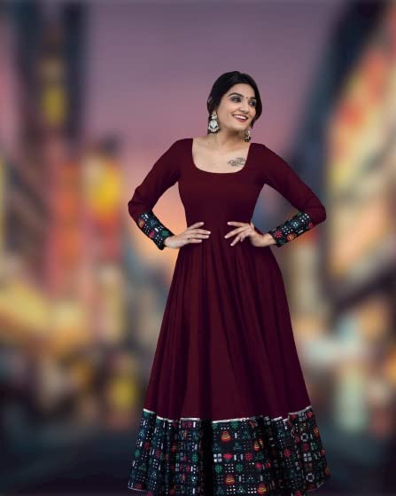Women’s Maroon Rayon Solid Full Sleeve Maxi Gown – Casual & Festive Wear