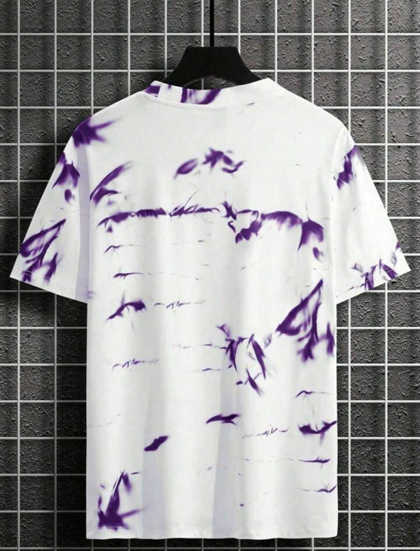 Unisex Oversized Printed T-Shirt – Purple & White Casual Streetwear Tee
