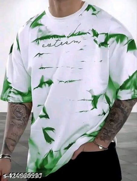 Unisex Oversized Printed T-Shirt – Green & White Casual Streetwear Tee