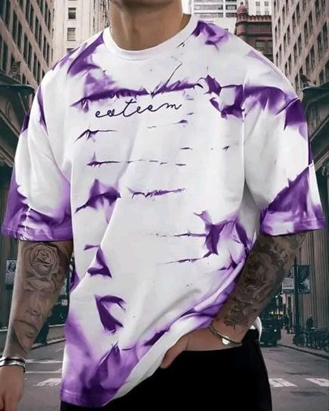Unisex Oversized Printed T-Shirt – Purple & White Casual Streetwear Tee
