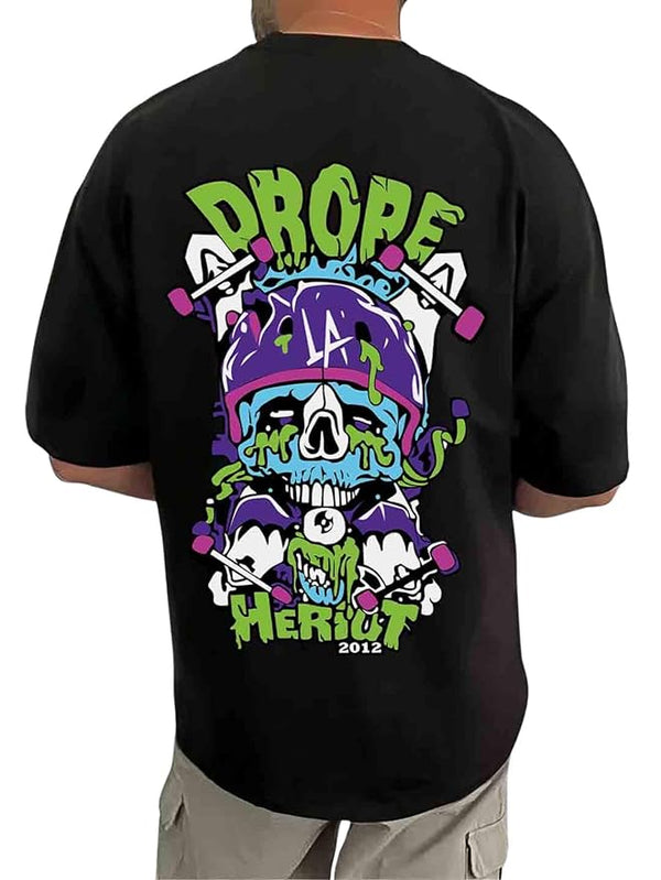 Unisex Oversized Black Graphic T-Shirt – Streetwear Printed Half Sleeve Tee