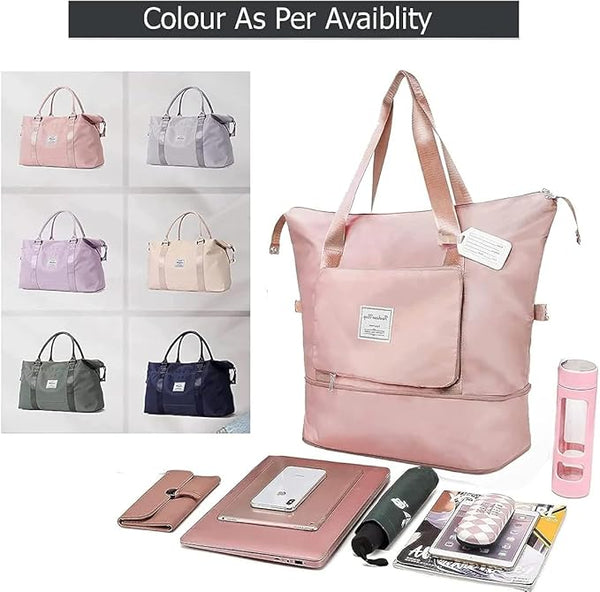 Expandable Folding Travel Bag for Women – Waterproof Lightweight Carry-On Luggage Tote