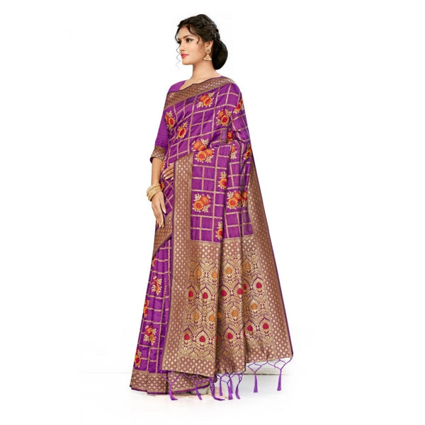 Purple Banarasi Silk Saree with Heavy Designer Pallu - Traditional Wedding Saree (5.5m + 0.8m Blouse)
