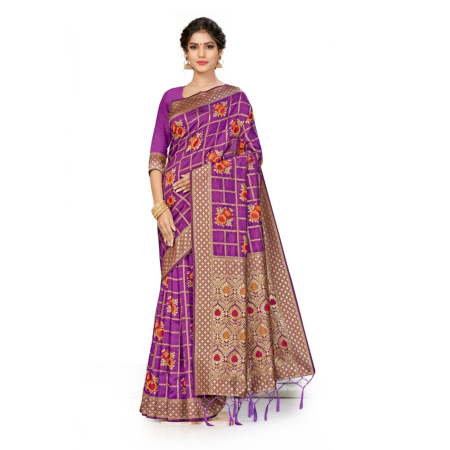 Purple Banarasi Silk Saree with Heavy Designer Pallu - Traditional Wedding Saree (5.5m + 0.8m Blouse)