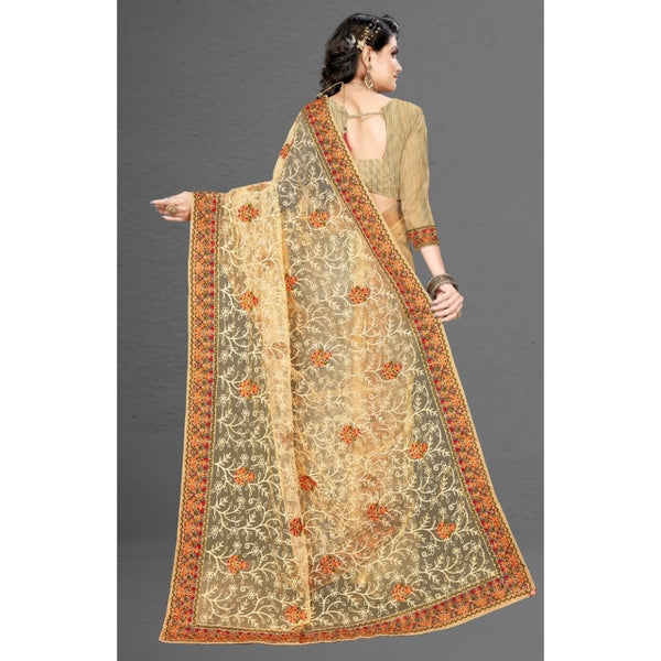 Chiku Net Saree with Unstitched Blouse for Women - Traditional Party Wear (5-6 Meters)