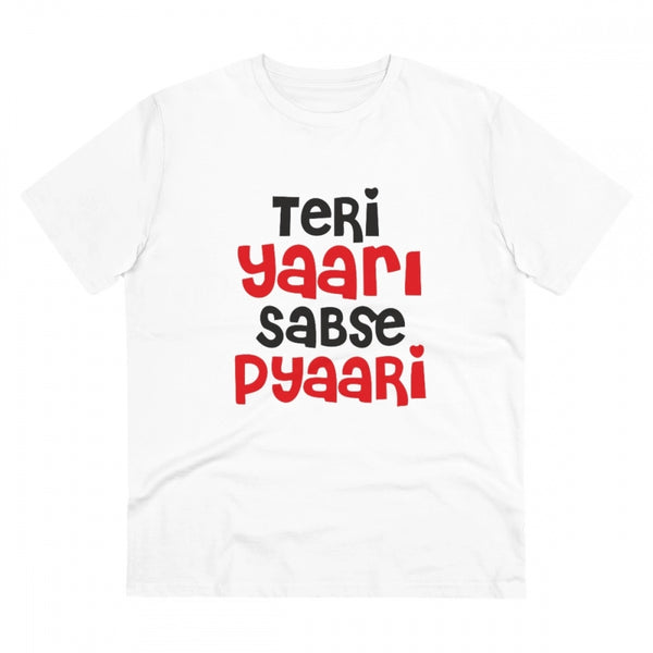 Generic Men's PC Cotton Teri Yaari Sabse Pyaari Printed T Shirt (Color: White, Thread Count: 180GSM)