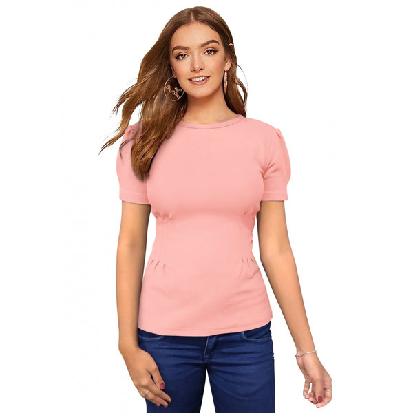 Peach Hosiery T-Shirt for Women - Half Sleeve Round Neck Western Wear Top