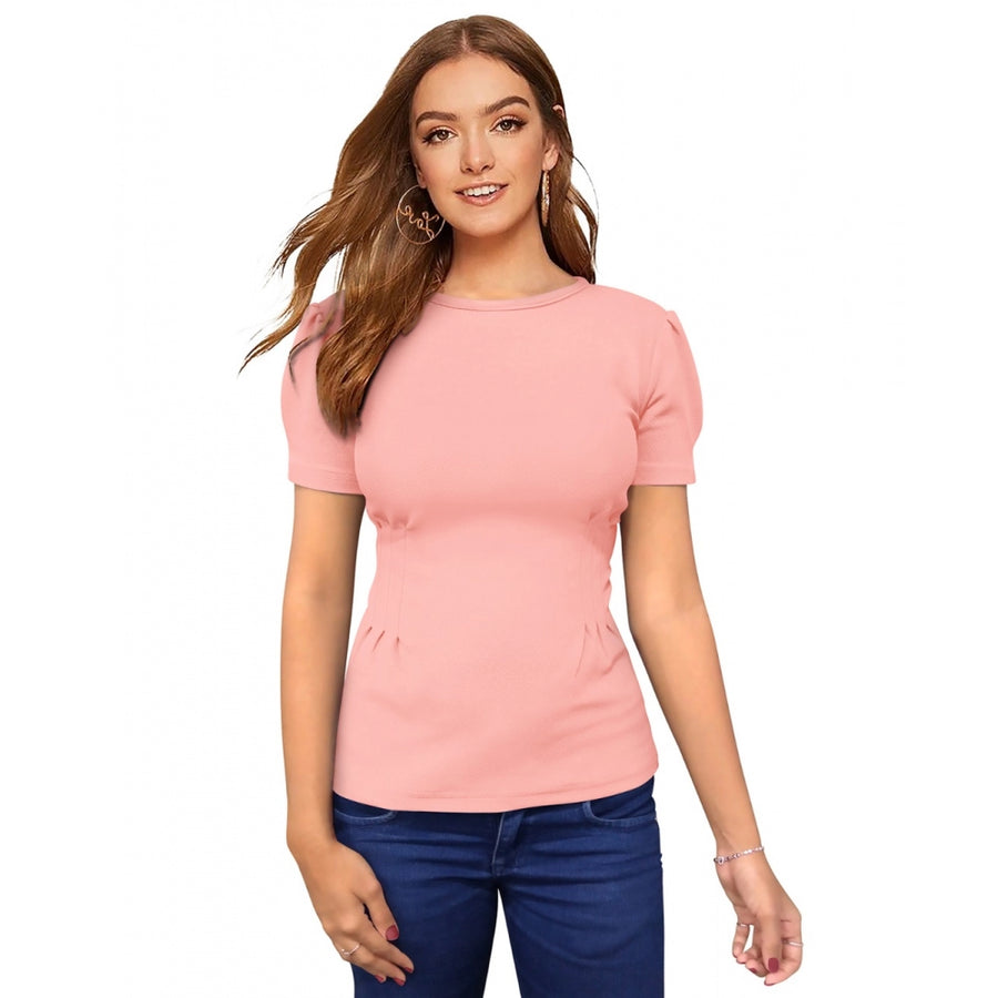 Peach Hosiery T-Shirt for Women - Half Sleeve Round Neck Western Wear Top