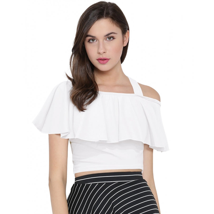White Hosiery Crop Top for Women - Sleeveless Designer Neck Western Wear Top