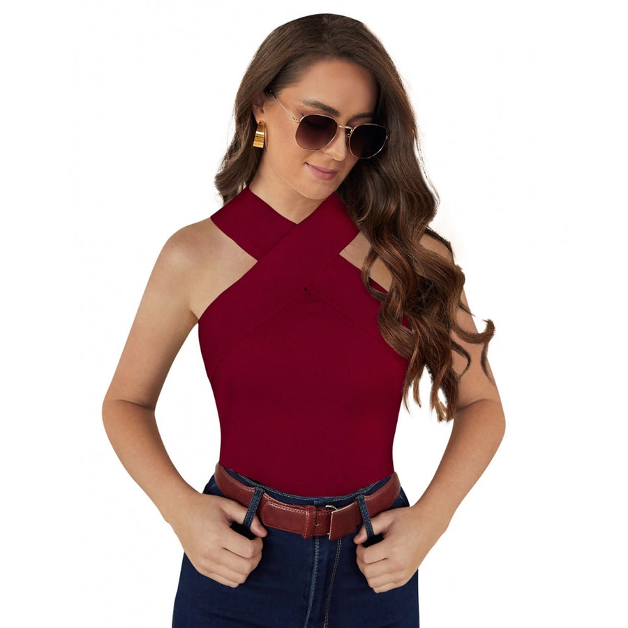 Maroon Hosiery T-Shirt for Women - Full Sleeve Round Neck Western Wear Top
