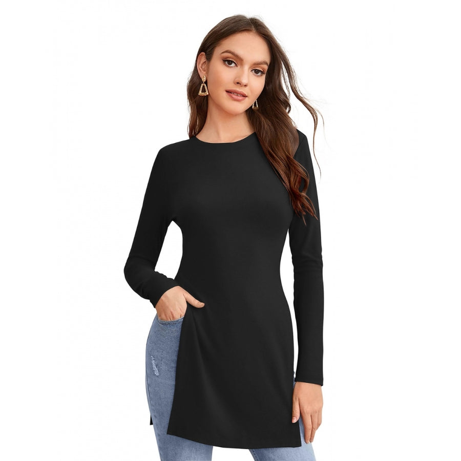 Black Hosiery T-Shirt for Women - Full Sleeve Round Neck Western Wear Top