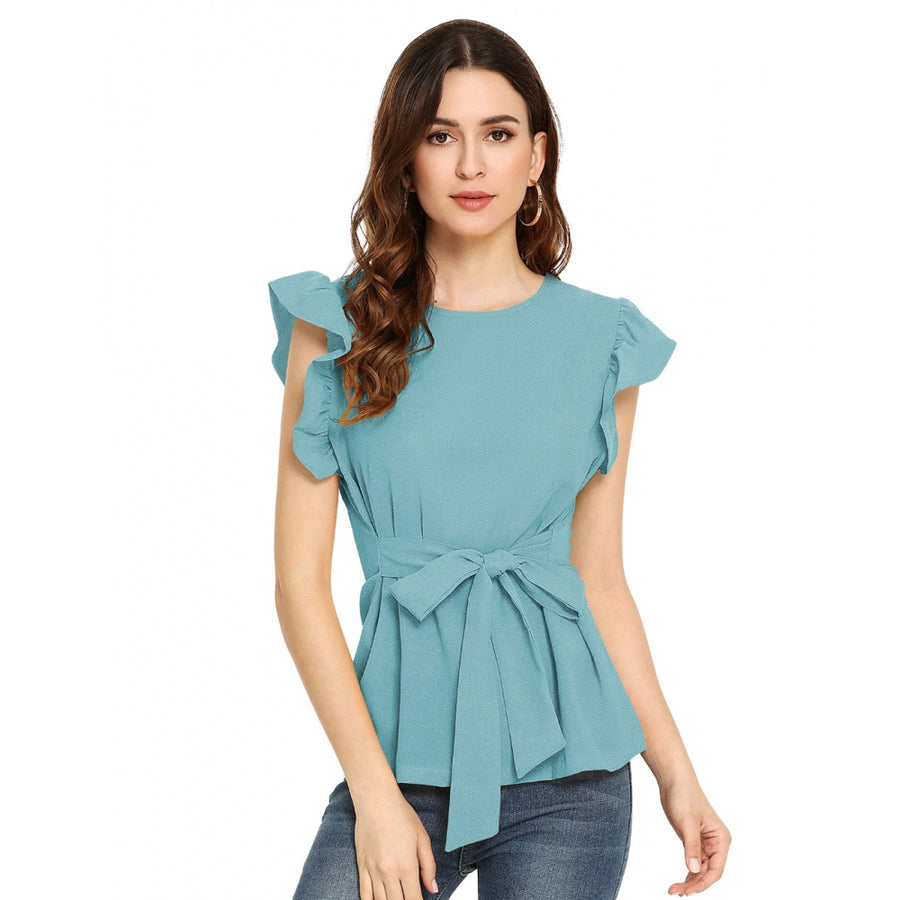 Light Blue Hosiery T-Shirt for Women - Sleeveless Round Neck Western Wear Top