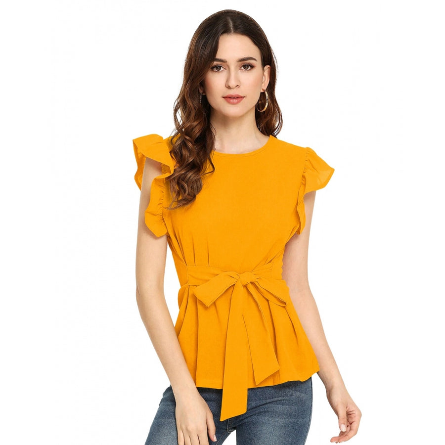 Yellow Hosiery T-Shirt for Women - Sleeveless Round Neck Western Wear Top