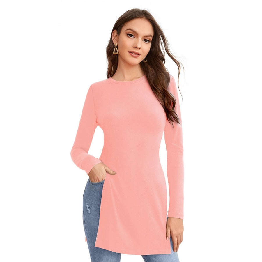 Peach Hosiery T-Shirt for Women - Full Sleeve Round Neck Western Wear Top