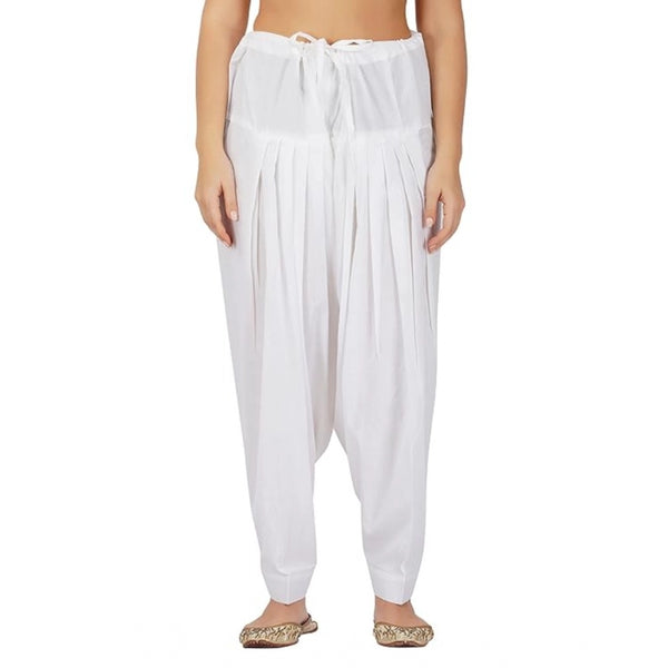 White Cotton Cambric Drawstring Bottomwear for Women - Casual Mid Rise Pants