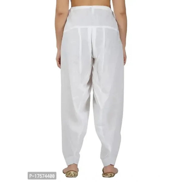 White Cotton Cambric Drawstring Bottomwear for Women - Casual Mid Rise Pants