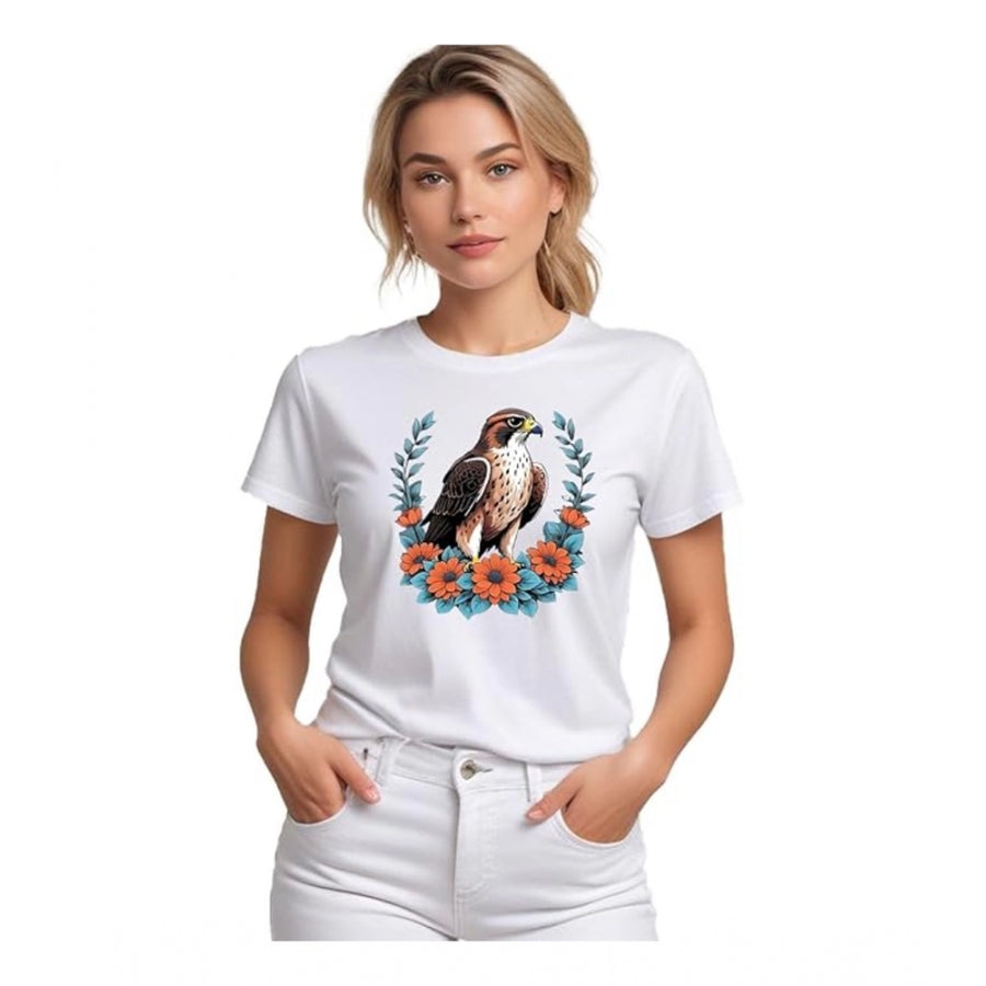 White Women's Polyester T-Shirt - Falconeflower Round Neck Half Sleeve Top
