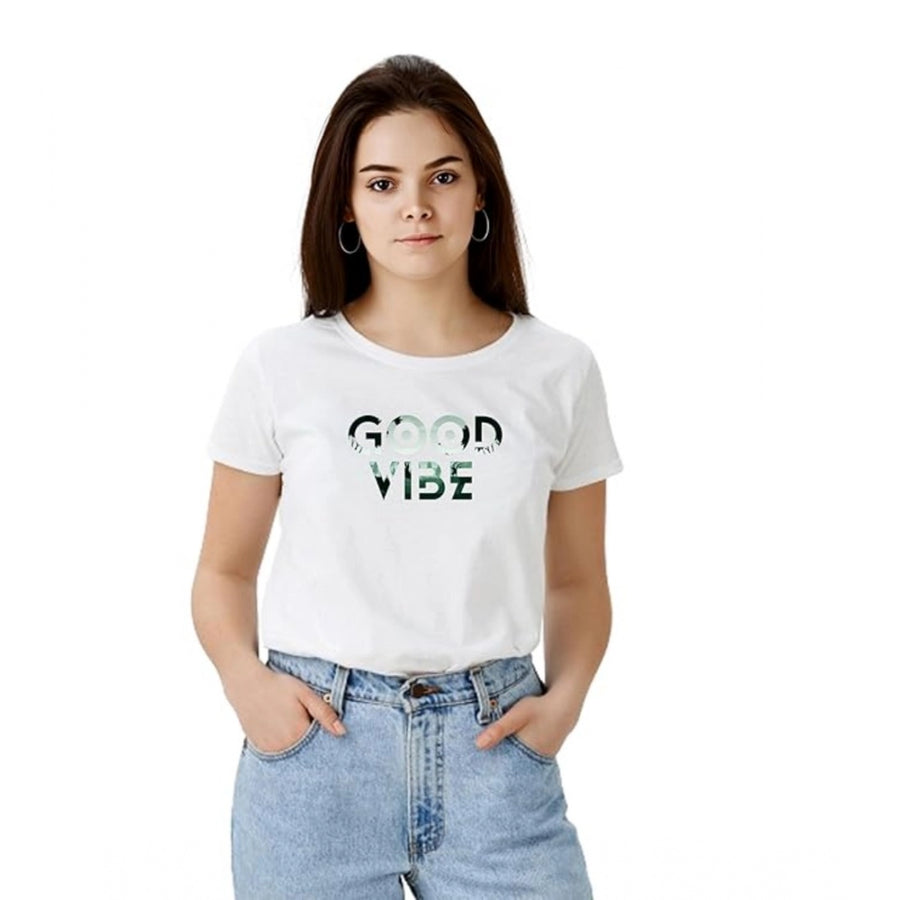 White Women's Polyester T-Shirt - Round Neck Half Sleeve Casual Top