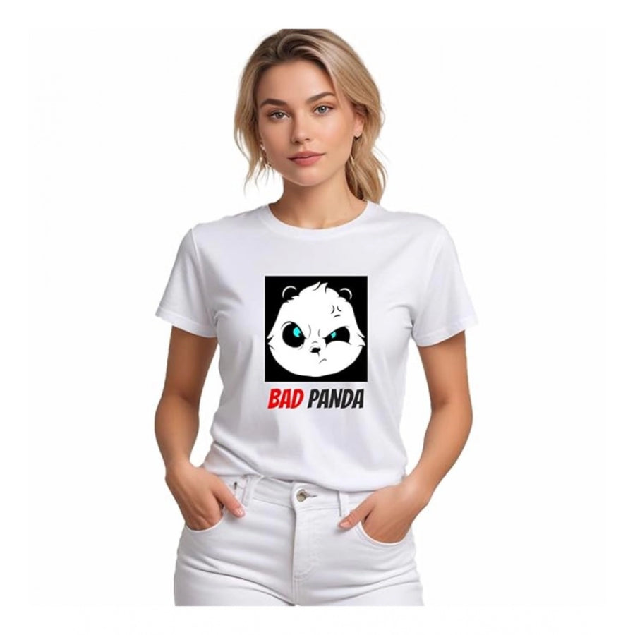 White Women's Polyester T-Shirt - Round Neck Half Sleeve Casual Top
