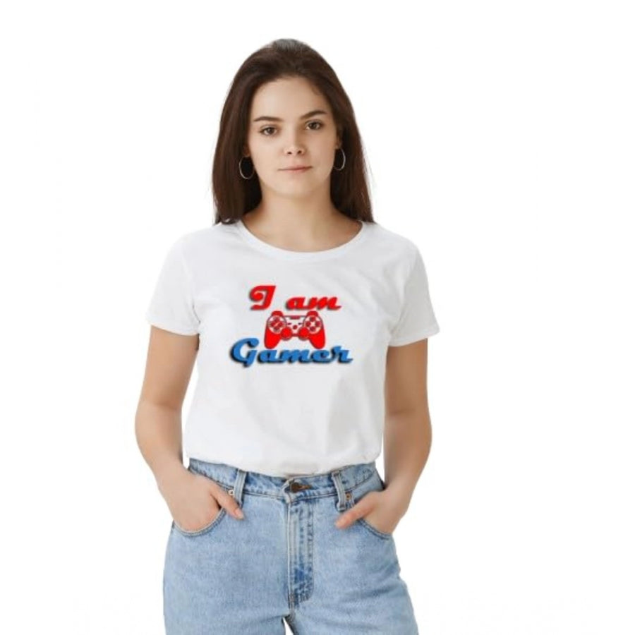 White Women's Polyester T-Shirt - Solid Printed Round Neck Half Sleeve Top