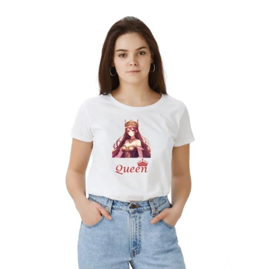 White Women's Polyester T-Shirt - Round Neck Half Sleeve Casual Top