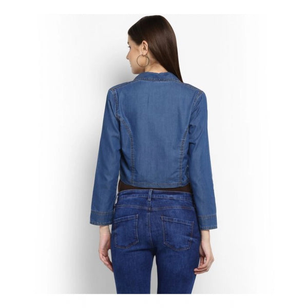 Blue Denim 3/4 Sleeve Shrug for Women - Solid Pattern Casual Outerwear