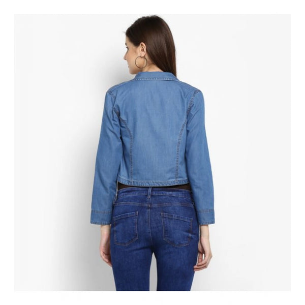 Blue Denim Smocking 3/4 Sleeve Shrug for Women - Casual Outerwear Jacket