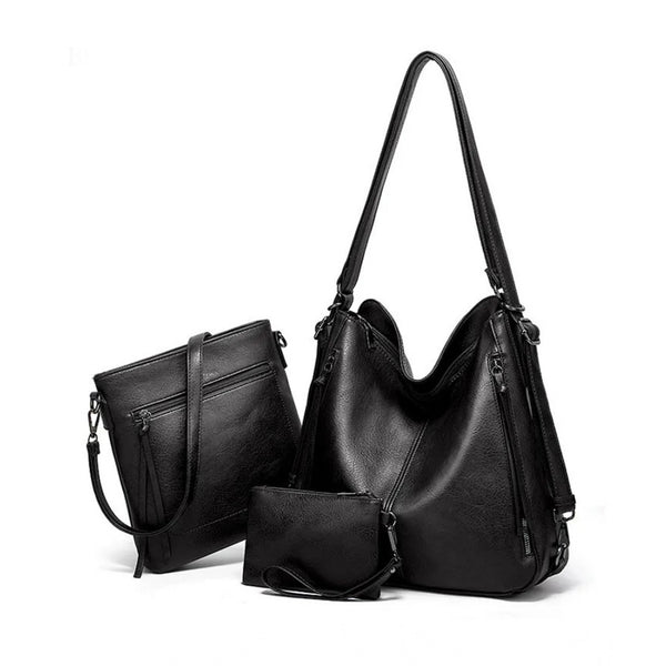 Black PU Leather Medium Shoulder Zipper Handbag for Women - Stylish Everyday Bag