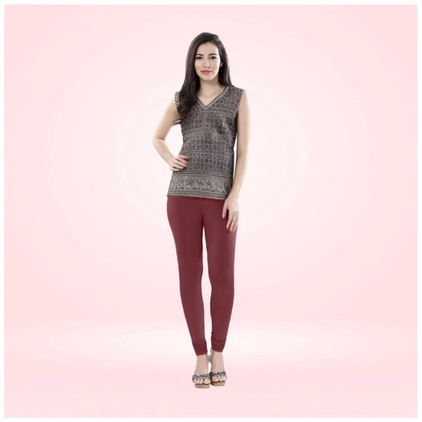 Maroon Cotton Blended Churidar Leggings for Women - Solid Pattern Comfortable Bottom Wear