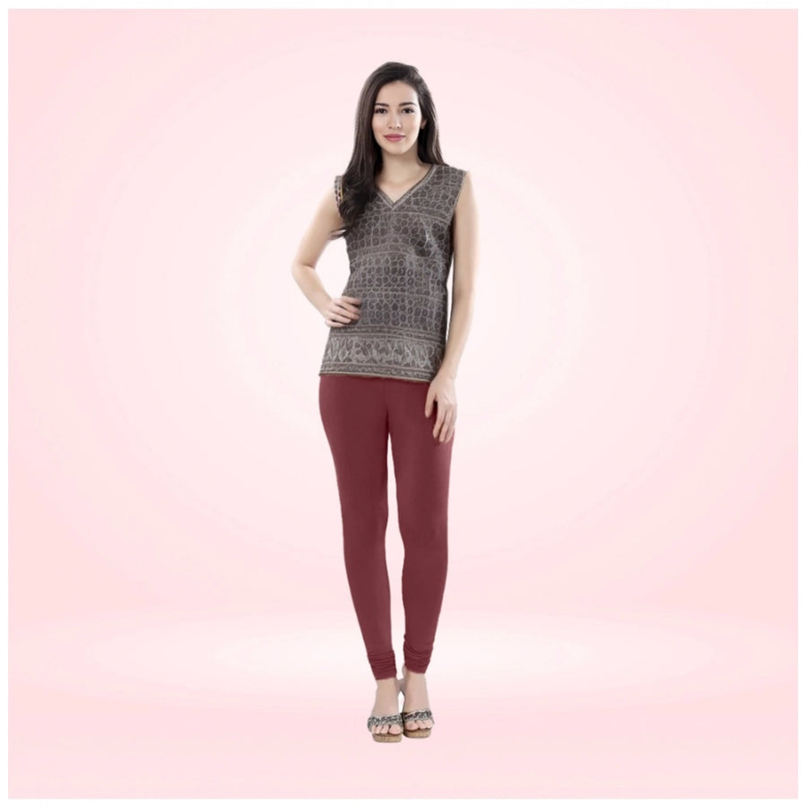 Maroon Cotton Blended Churidar Leggings for Women - Solid Pattern Comfortable Bottom Wear